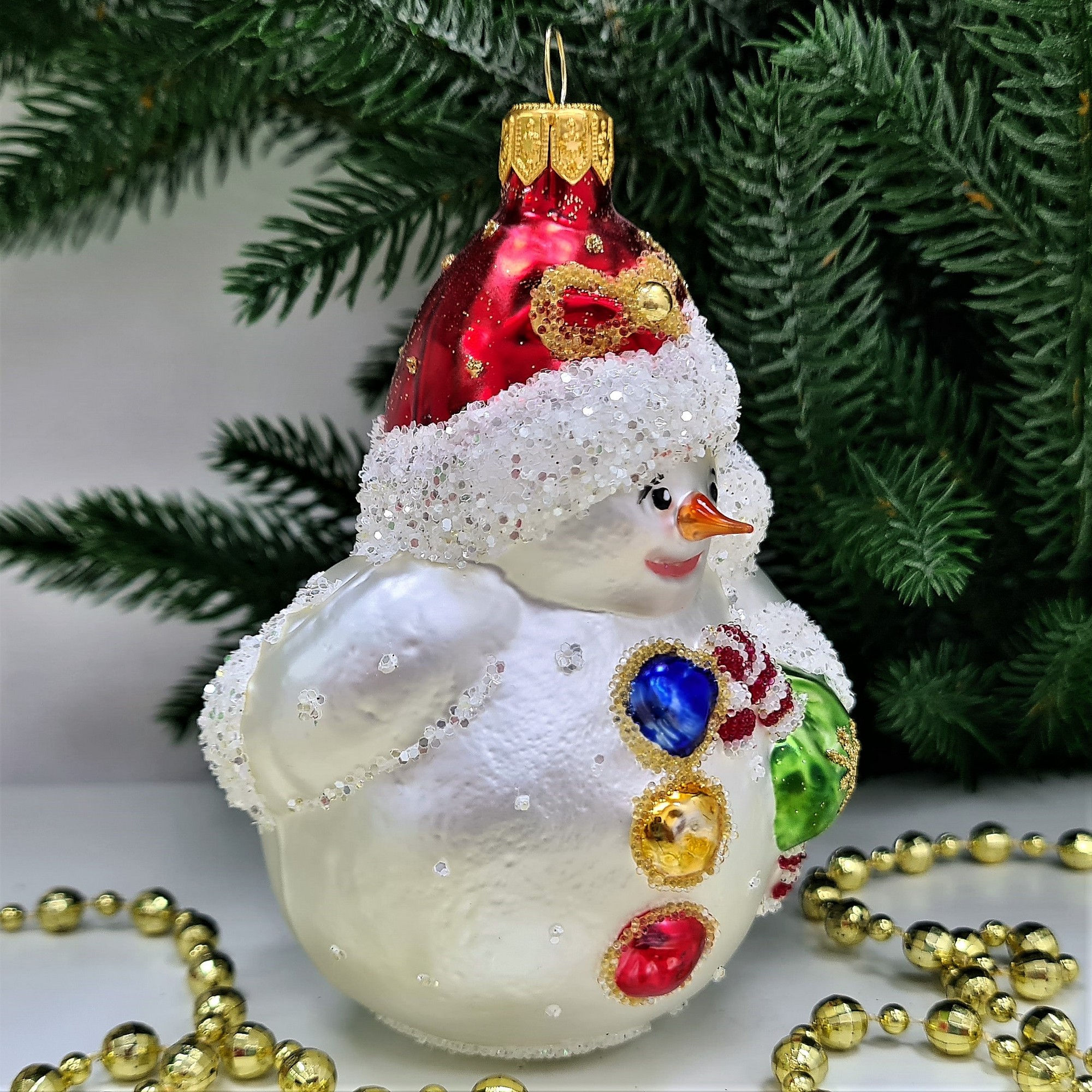 фото Стеклянная елочная игрушка Снеговик