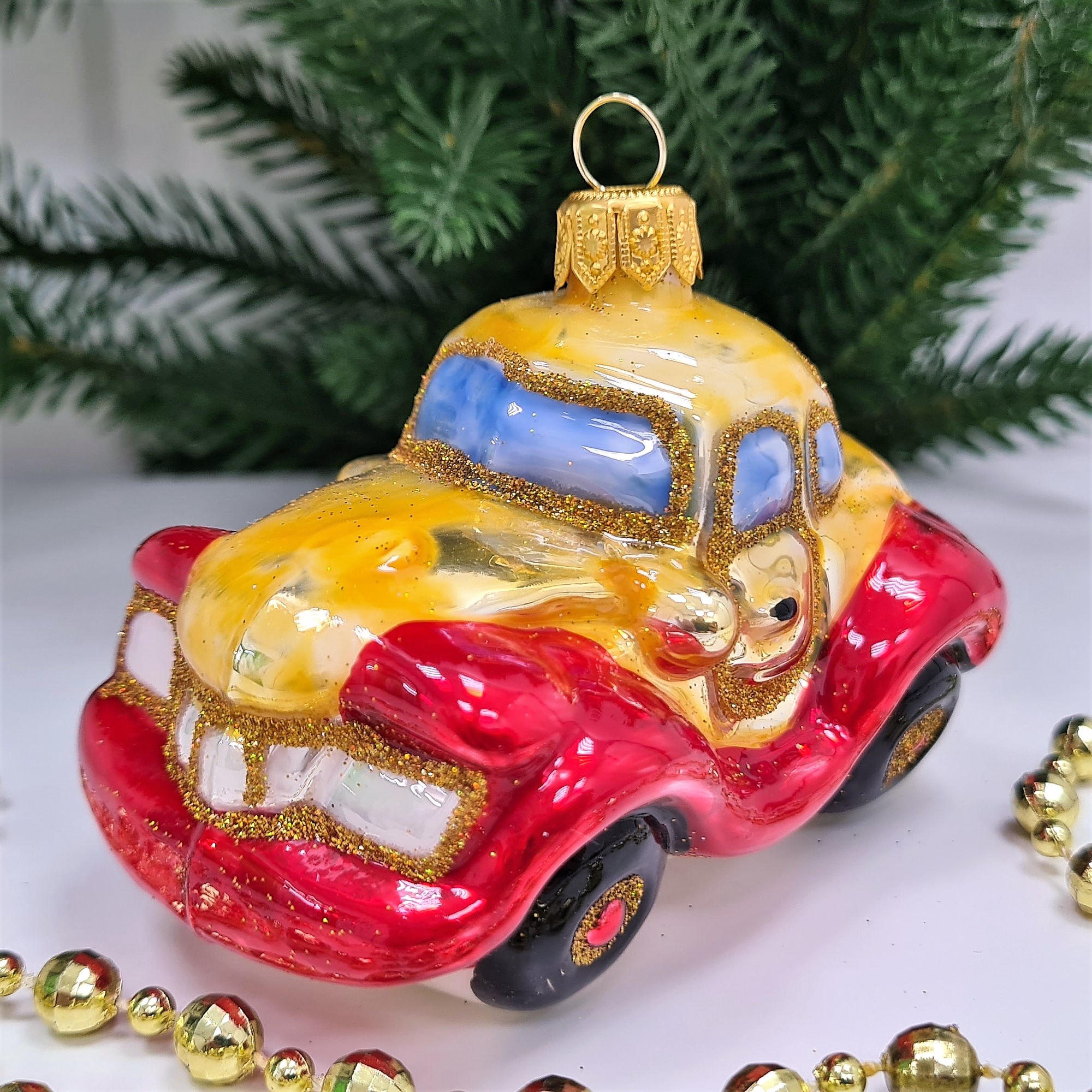 фото Стеклянная елочная игрушка Машинка