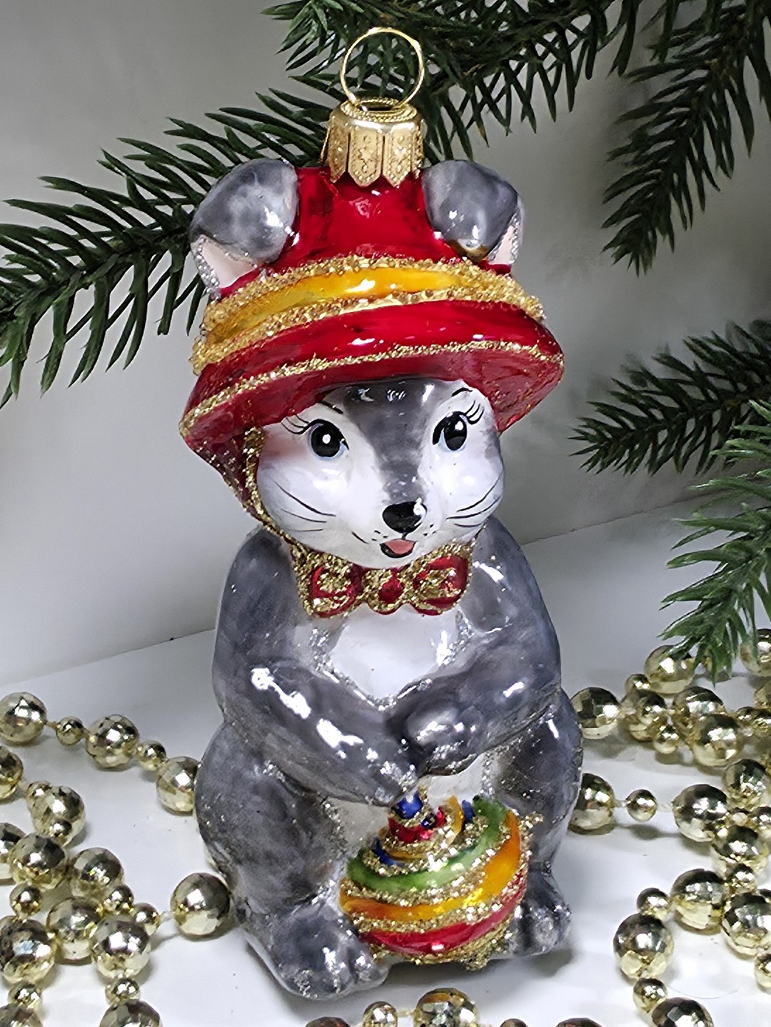 фото Стеклянная елочная игрушка Зайчик с юлой