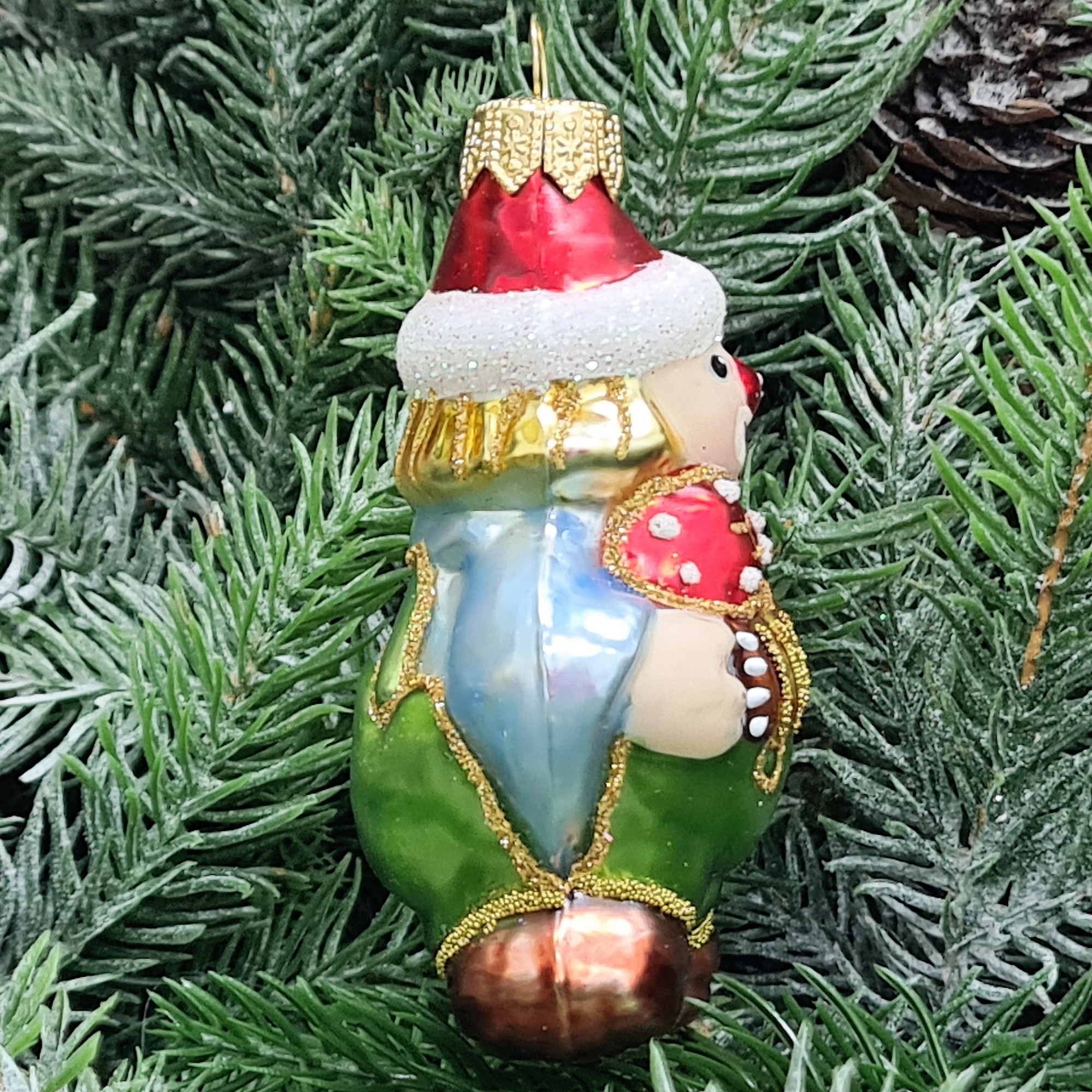 фото Стеклянная елочная игрушка Клоун с гармошкой