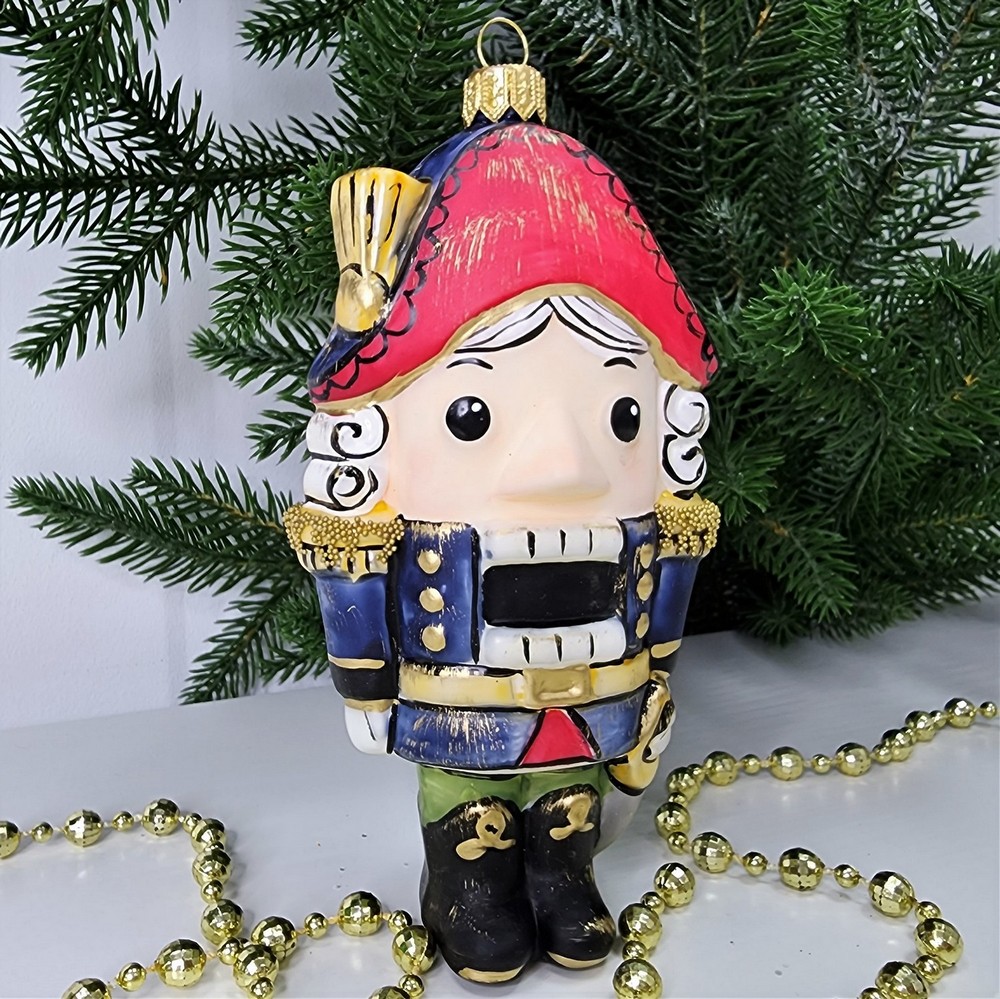 фото Стеклянная елочная игрушка Щелкунчик винтаж синий