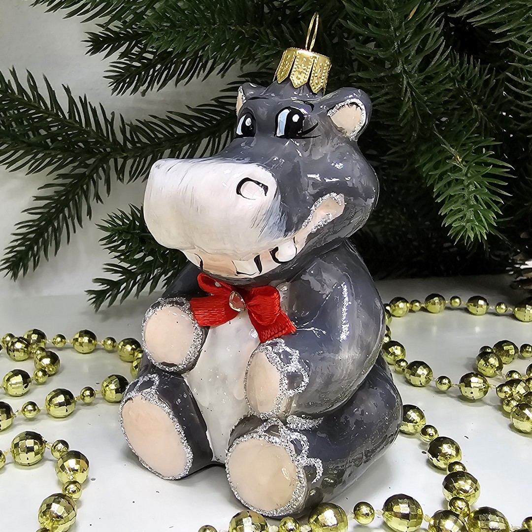 фото Стеклянная елочная игрушка Бегемотик