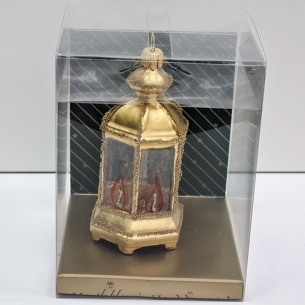 фото Стеклянная елочная игрушка Фонарик золотой