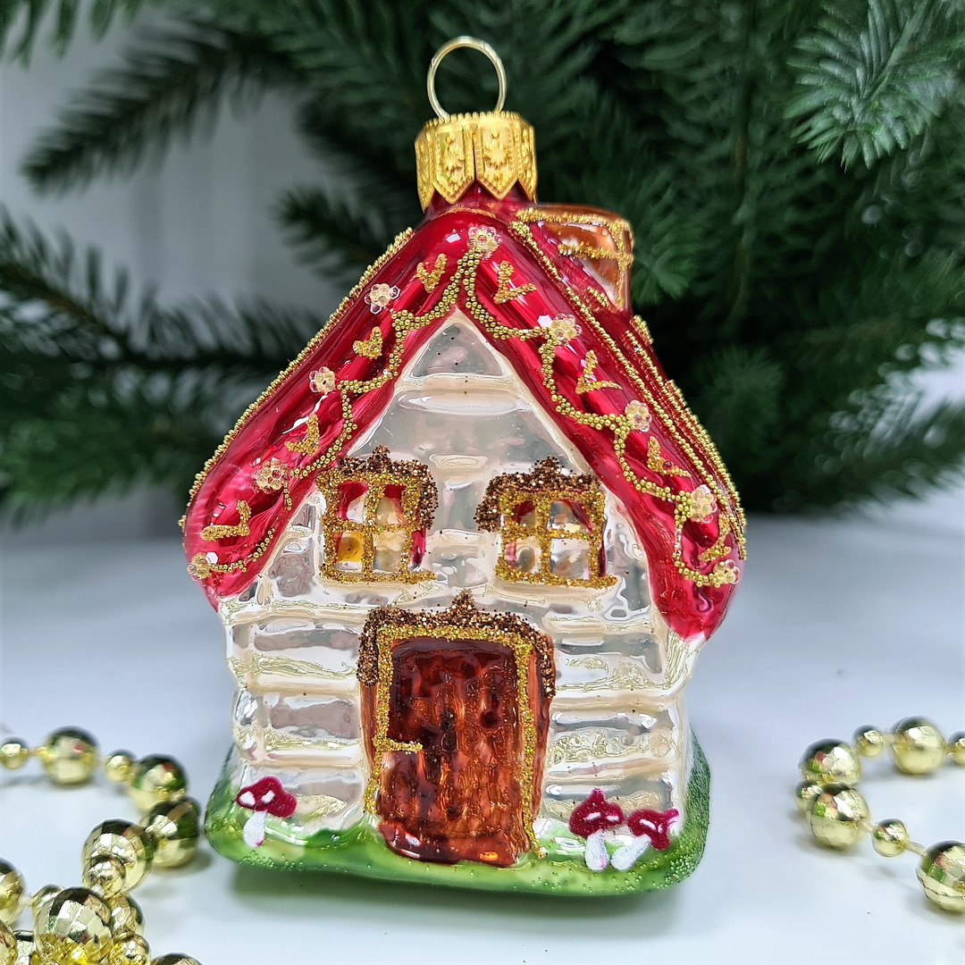 фото Стеклянная елочная игрушка домик