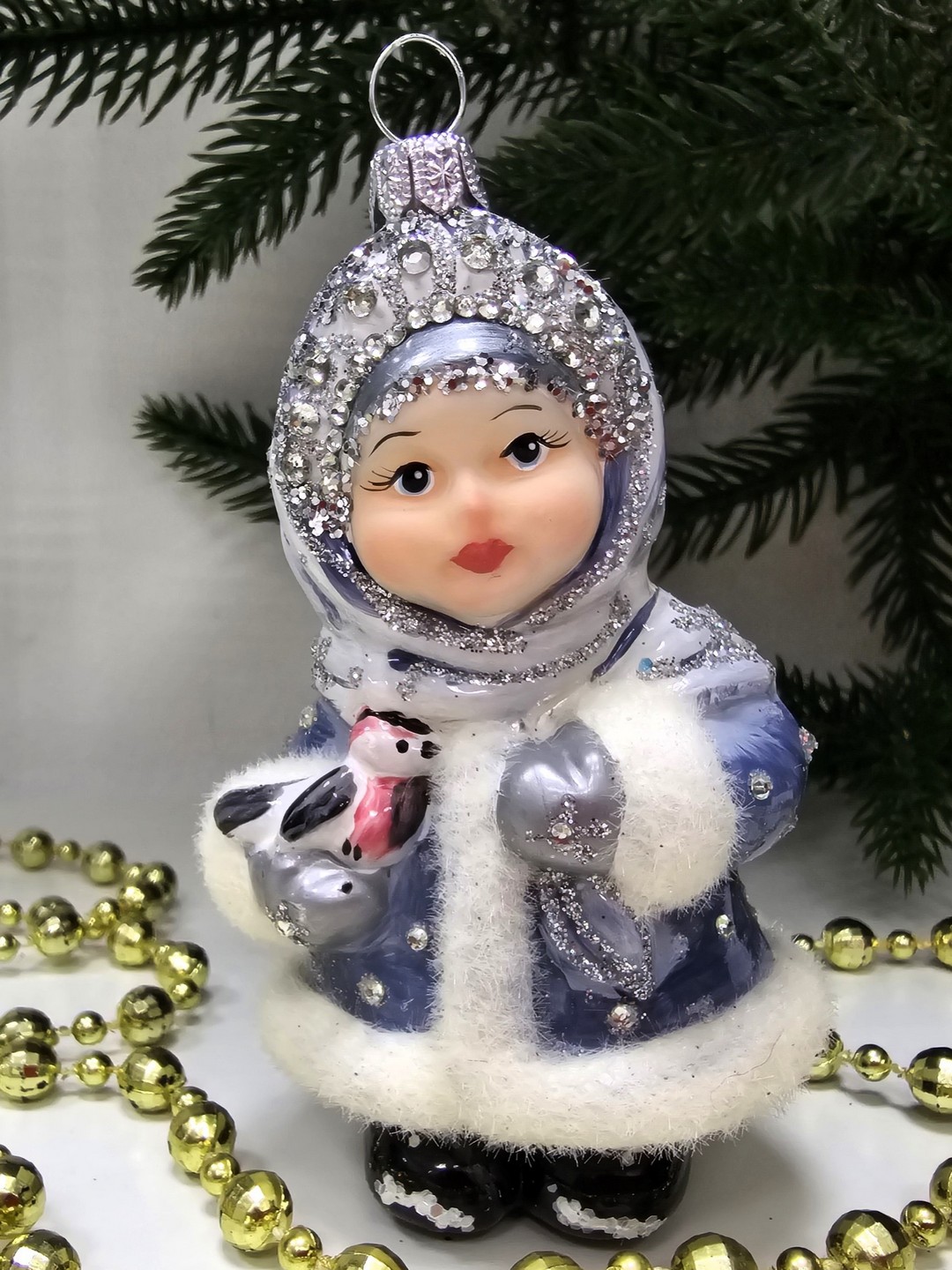фото Стеклянная елочная игрушка Снегурочка глянец