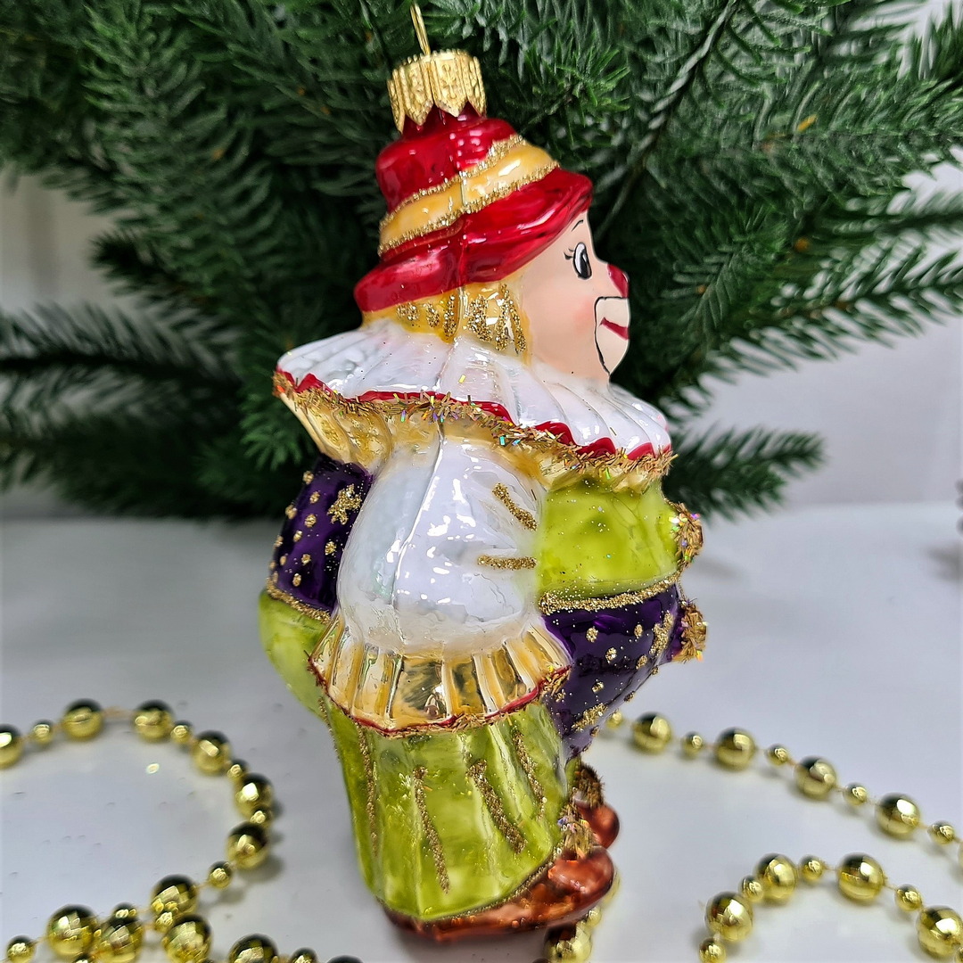 фото Стеклянная елочная игрушка Клоун в жабо