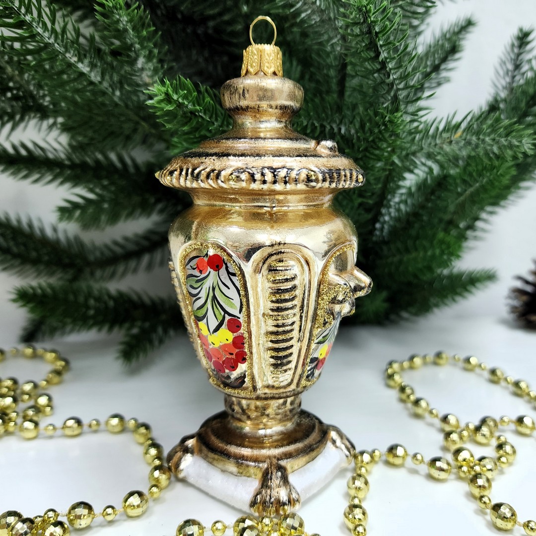 фото Стеклянная елочная игрушка Самовар