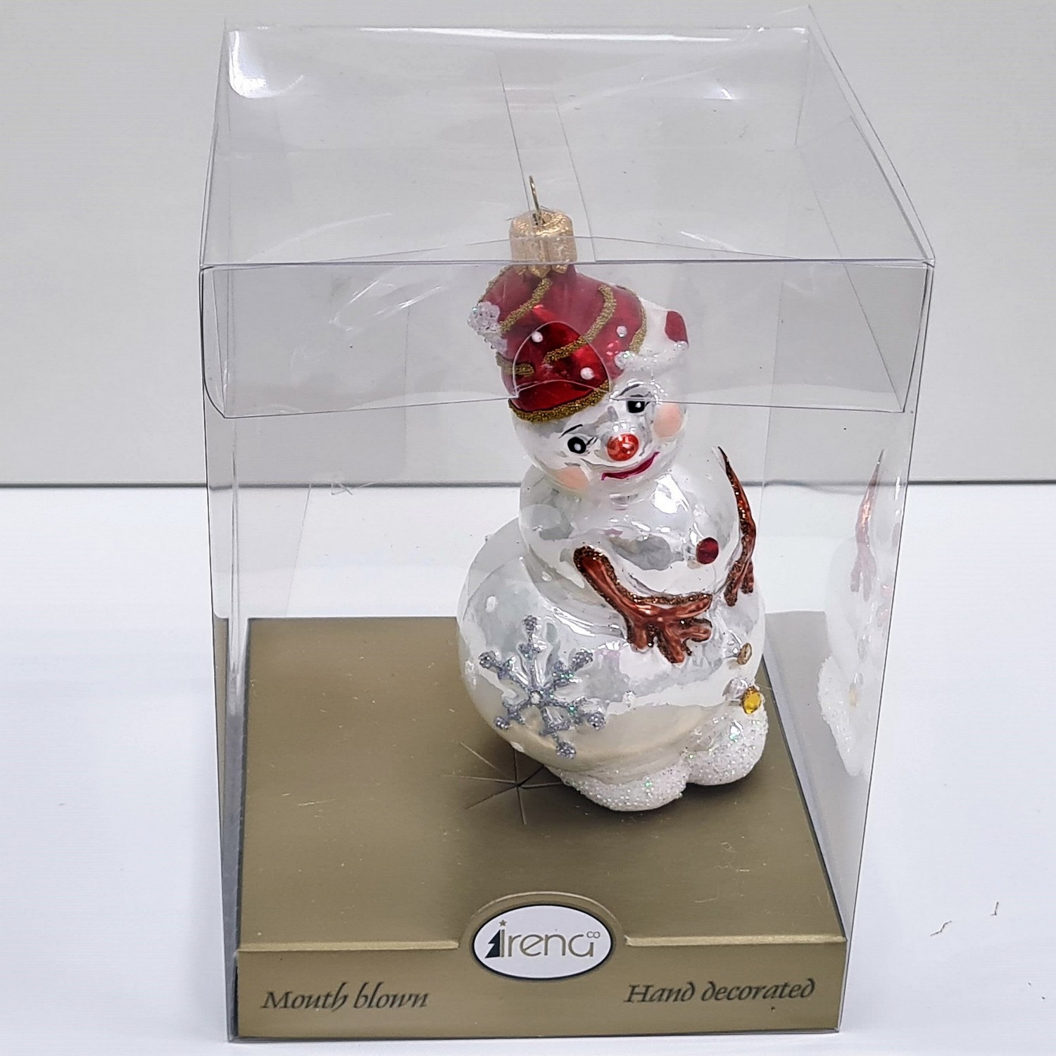 фото Стеклянная елочная игрушка Снеговик лесной