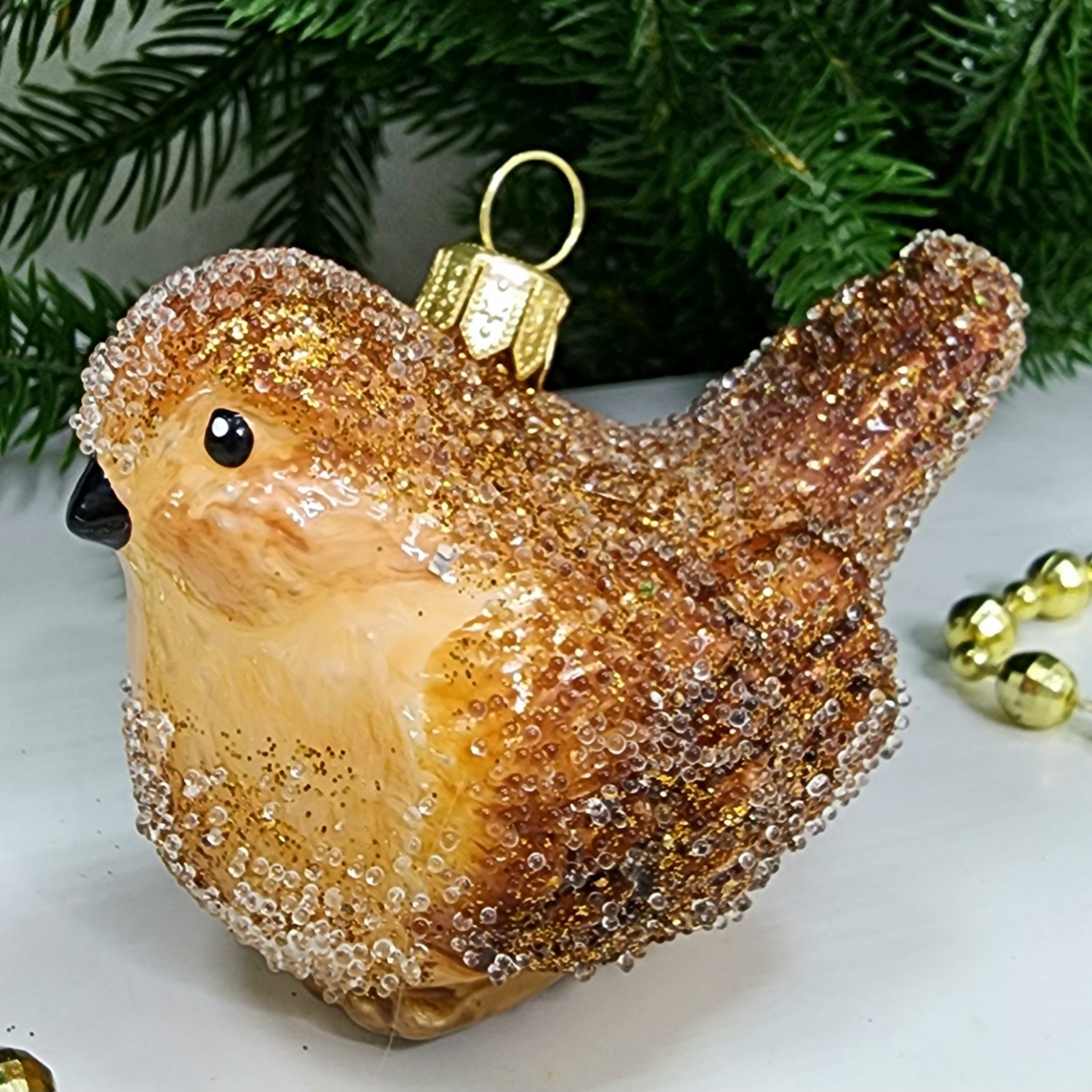 фото Стеклянная елочная игрушка Воробушек