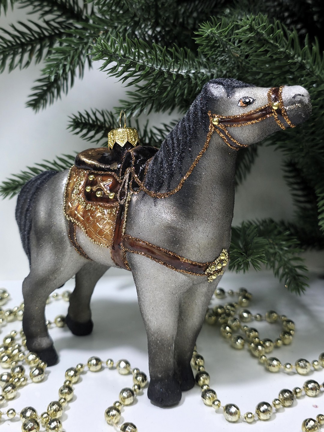 фото Стеклянная елочная игрушка Лошадь большая