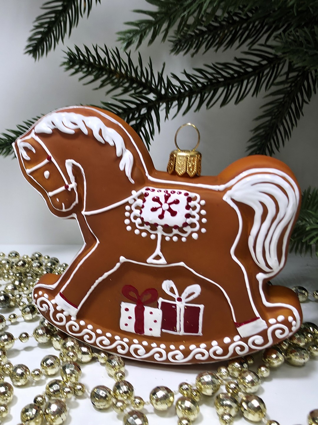фото Стеклянная елочная игрушка Лошадка пряник