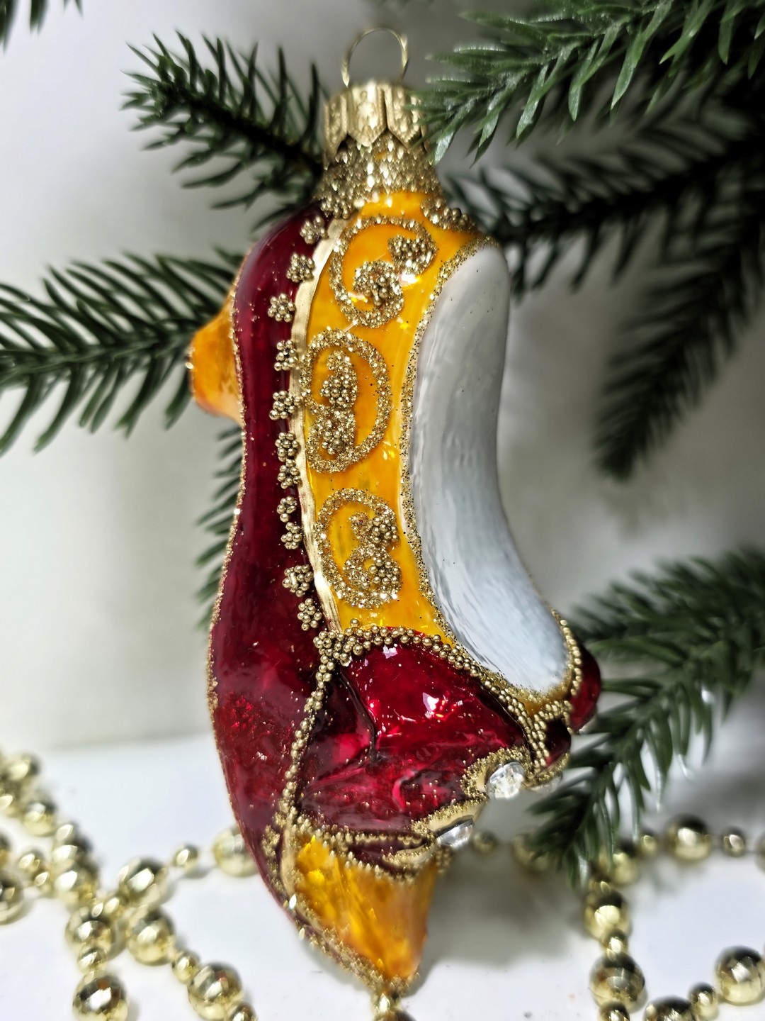 фото Стеклянная елочная игрушка Туфелька красная