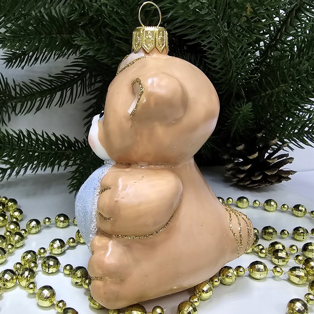 фото Стеклянная елочная игрушка Мишка с сердцем