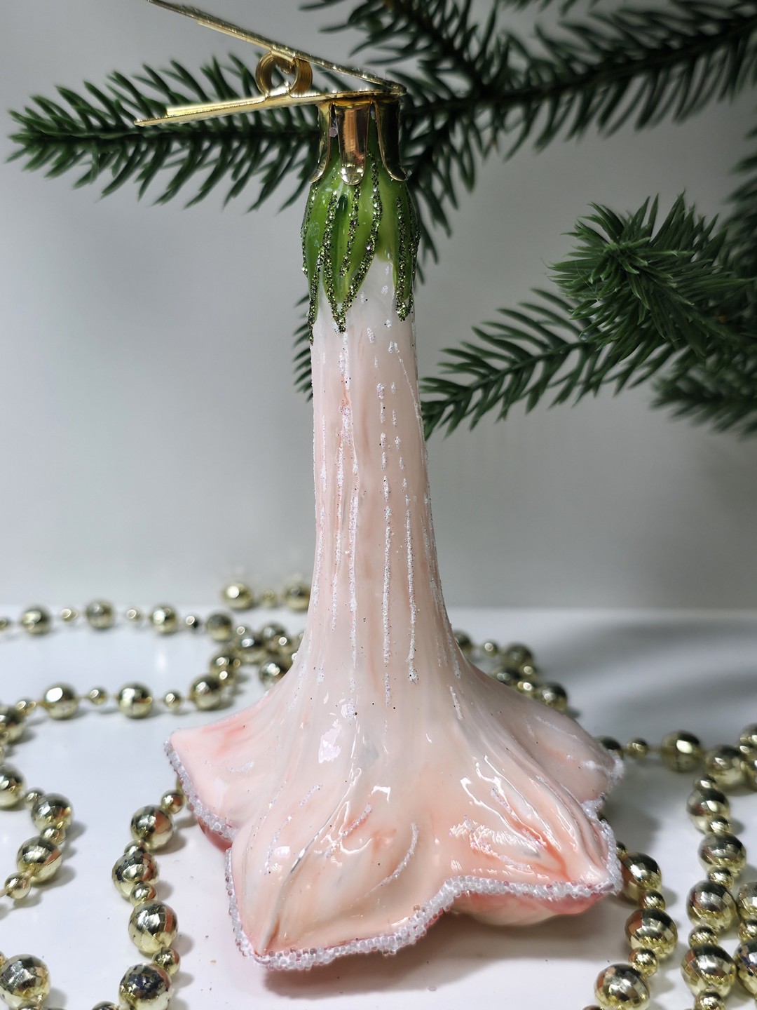 фото Стеклянная елочная игрушка Цветочек на прищепке