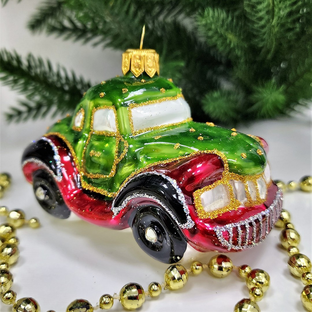 фото Стеклянная елочная игрушка Машинка