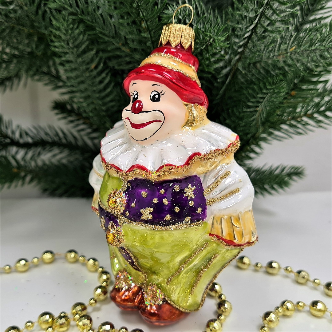 фото Стеклянная елочная игрушка Клоун в жабо