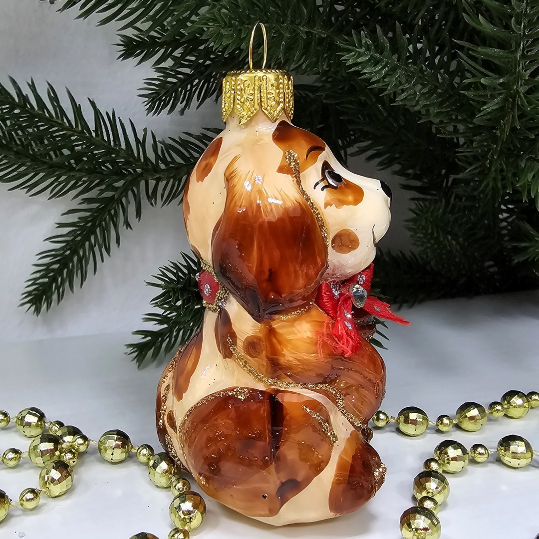 фото Стеклянная елочная игрушка Щенок рыжий