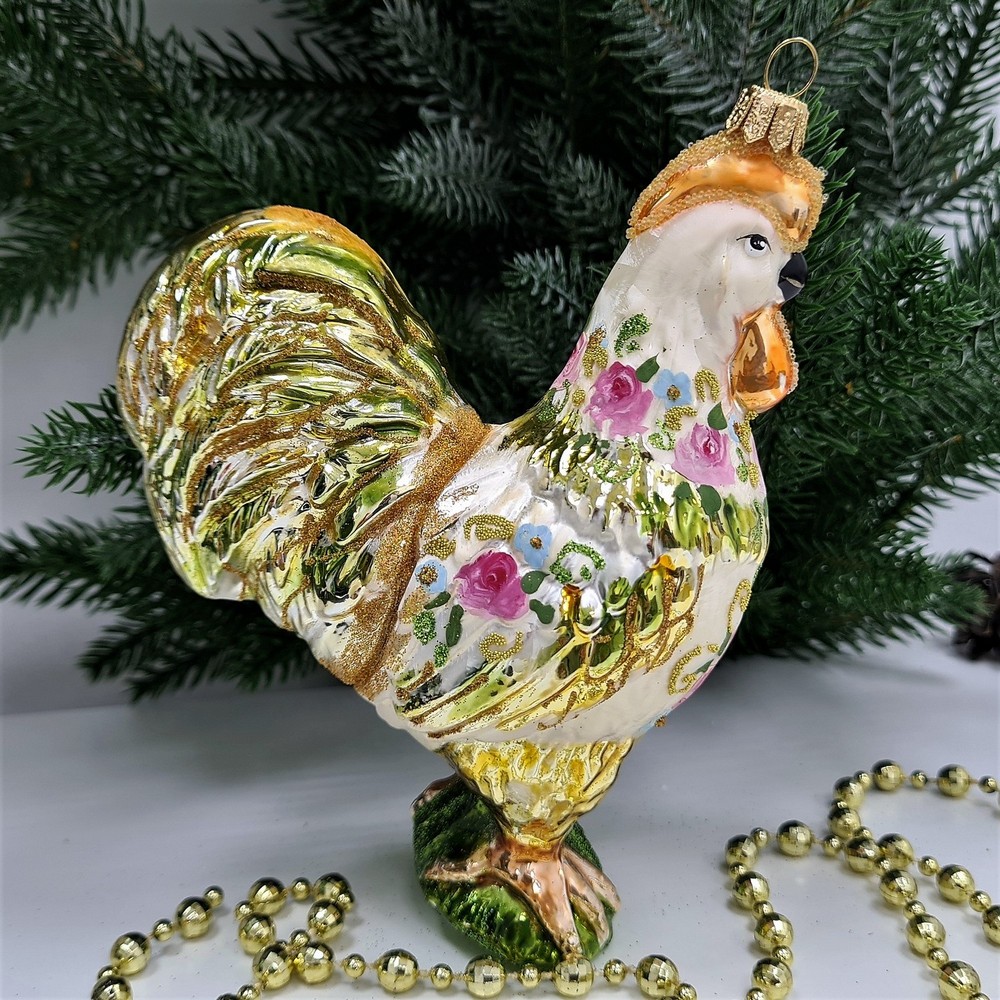 фото Стеклянная елочная игрушка Петух Версаль