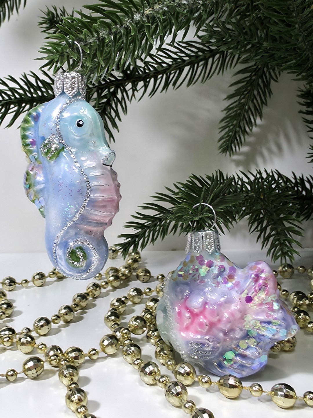 фото Набор ёлочных игрушек Морской конек и рыбка