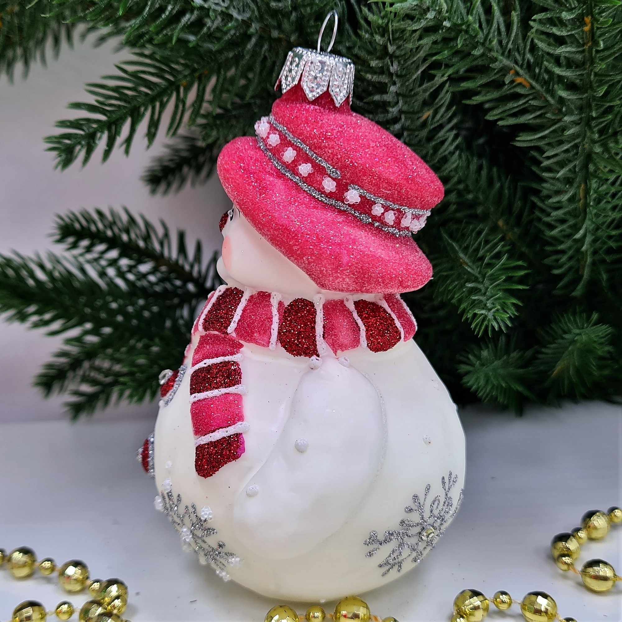 фото Стеклянная елочная игрушка Снеговик