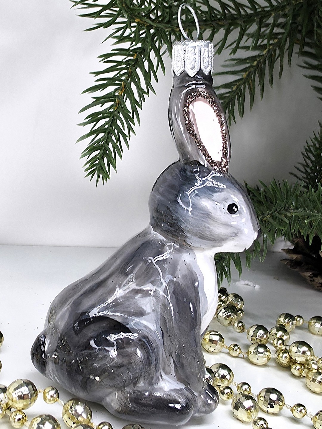 фото Стеклянная елочная игрушка Зайчик