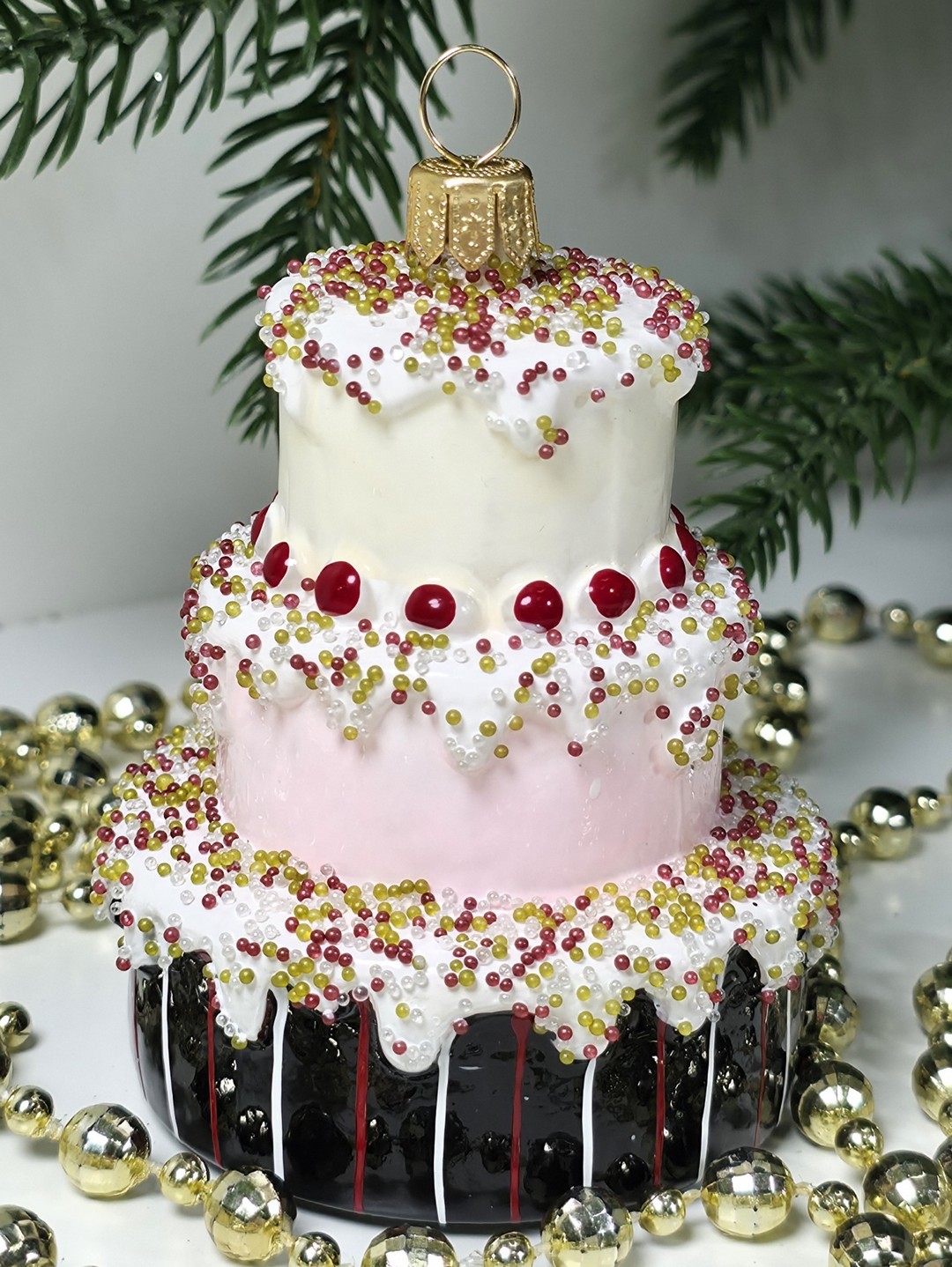 фото Стеклянная елочная игрушка Тортик