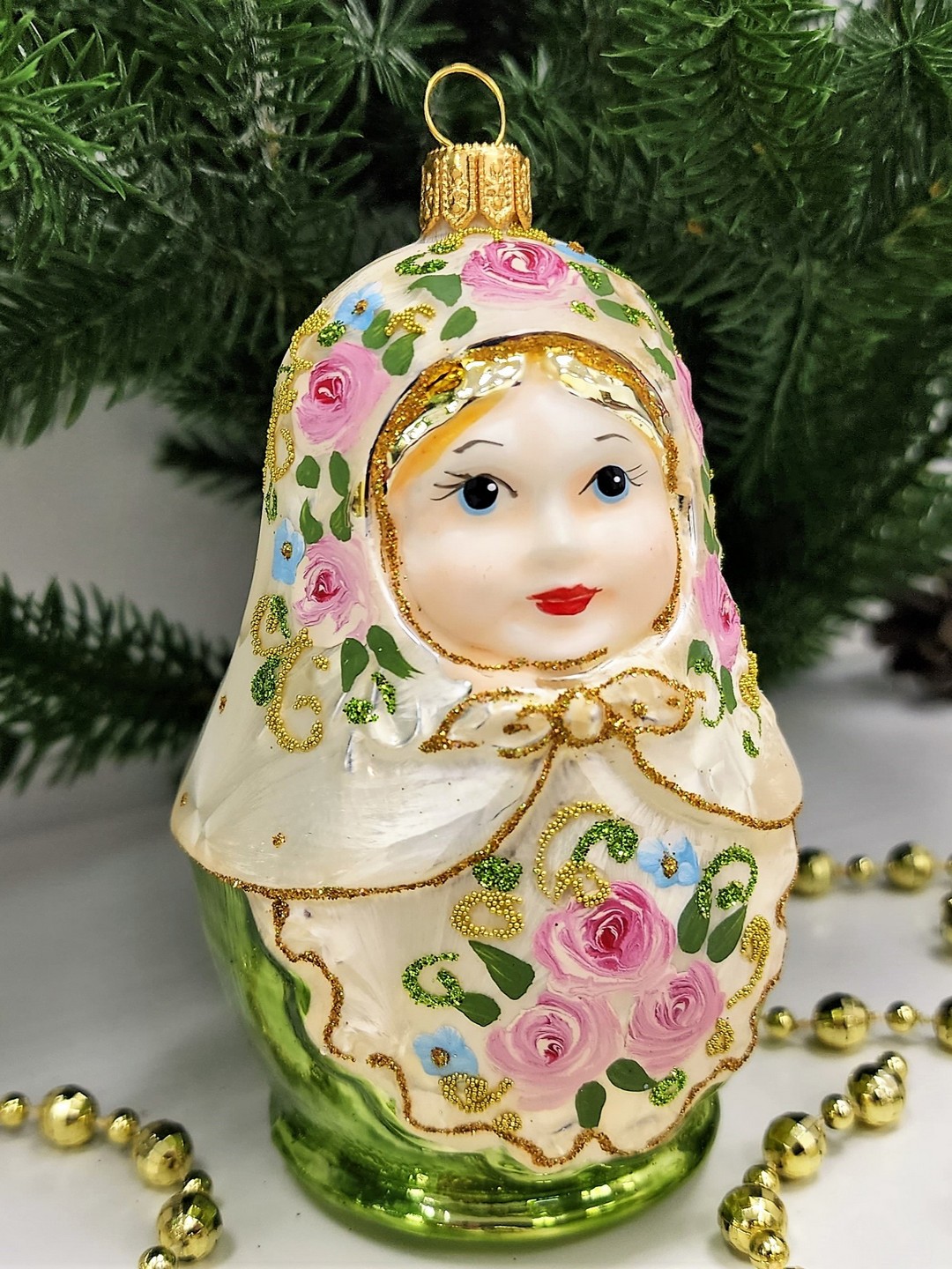 фото Стеклянная елочная игрушка Матрешка Версаль