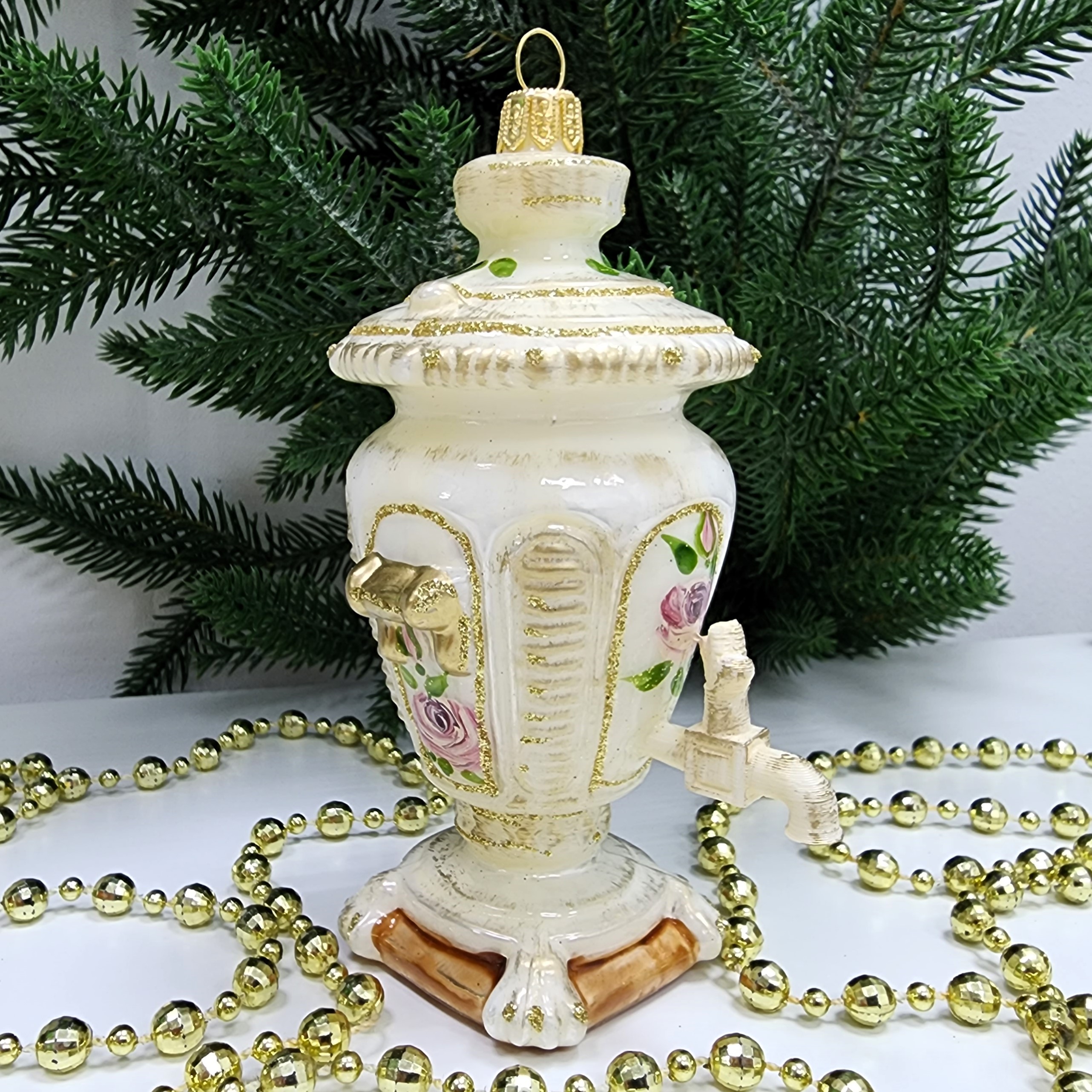 фото Стеклянная елочная игрушка Самовар