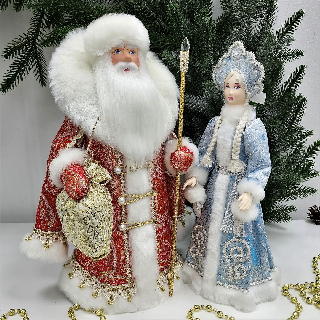 фото Набор Дед Мороз 33 см и Снегурочка 30 см из ткани №110