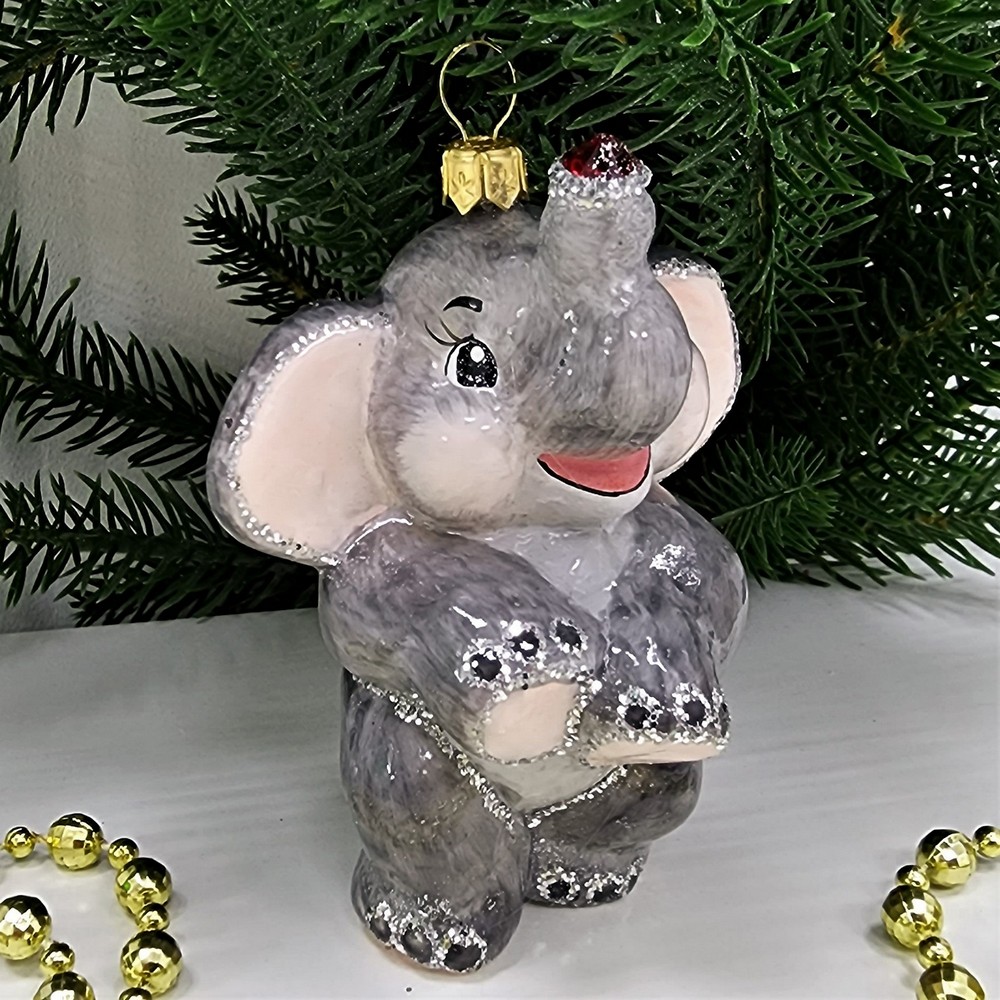 фото Стеклянная елочная игрушка Слоник малый