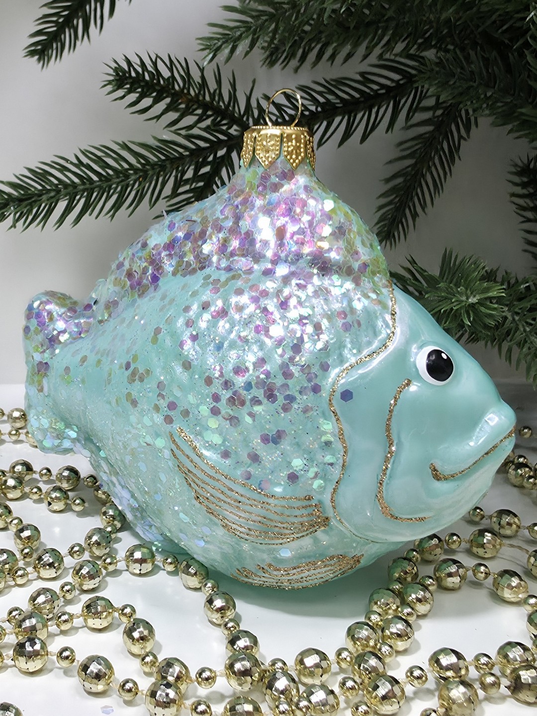 фото Стеклянная елочная игрушка Рыбка большая