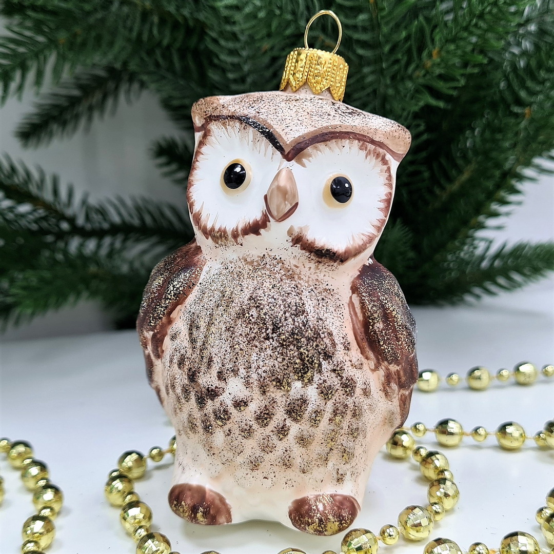 фото Стеклянная елочная игрушка Сова винтаж