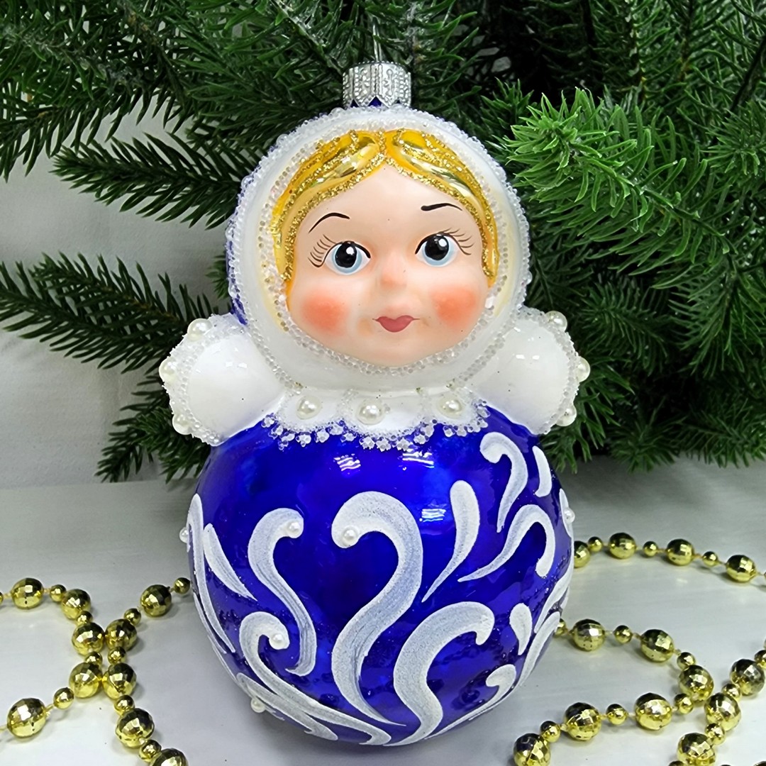 фото Стеклянная елочная игрушка Матрешка неваляшка