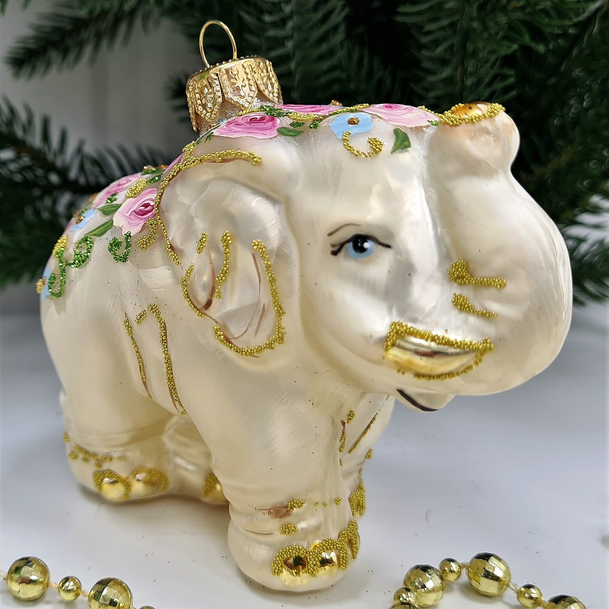 фото Стеклянная елочная игрушка Слон версаль
