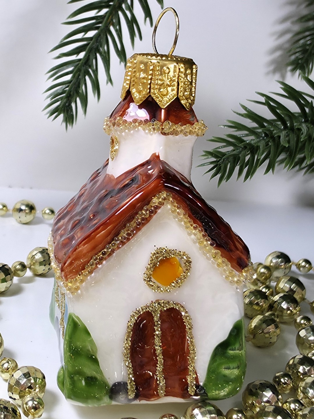 фото Стеклянная елочная игрушка Домик мини