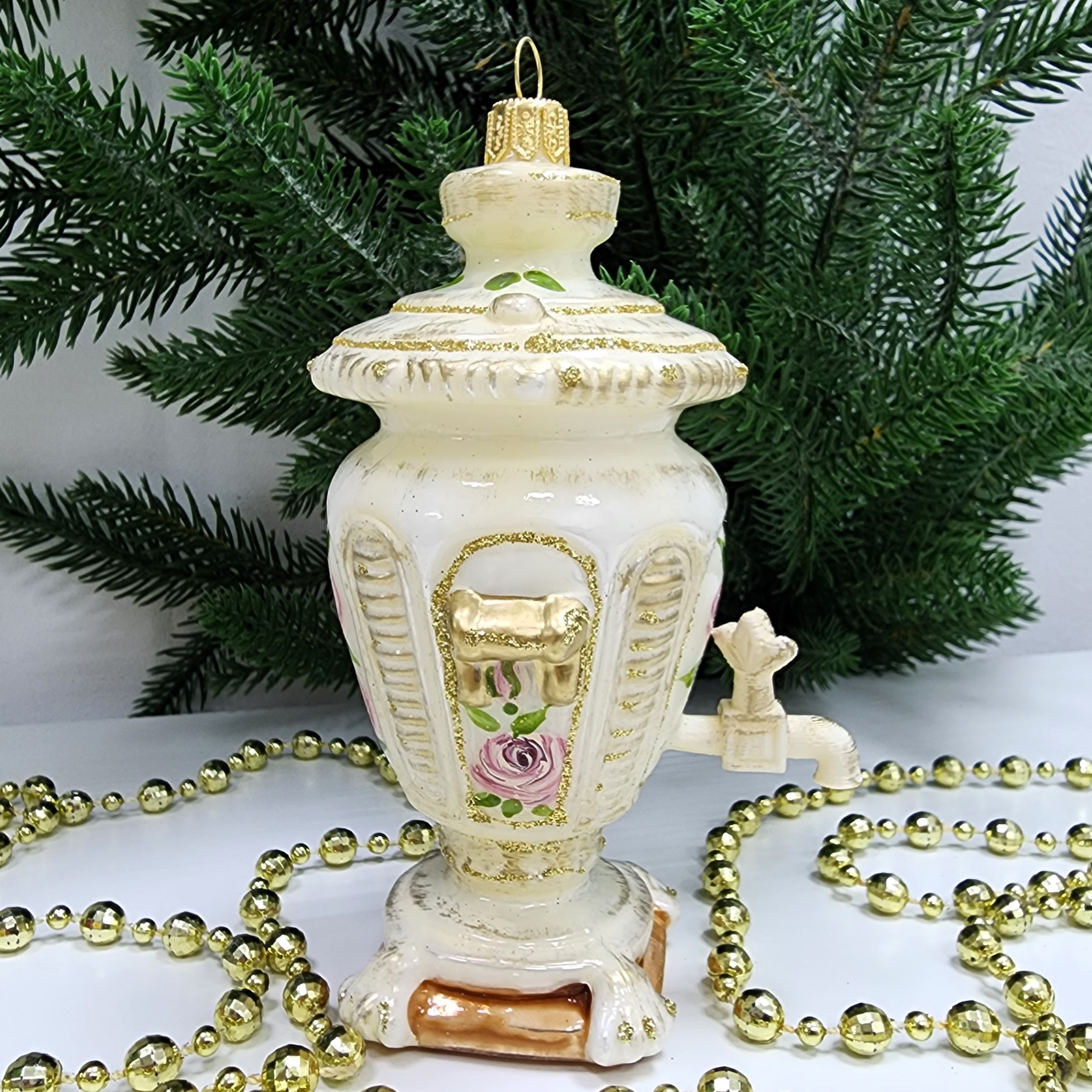 фото Стеклянная елочная игрушка Самовар