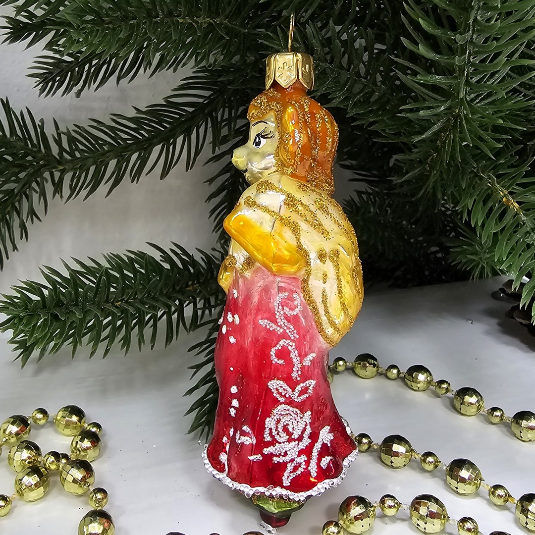 фото Стеклянная елочная игрушка Лиса в платье малая