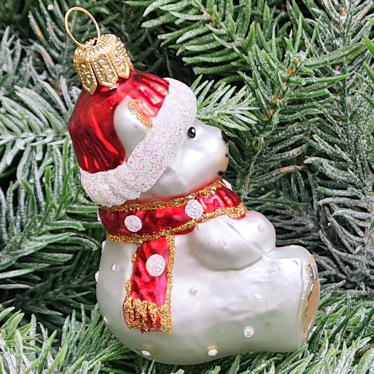 фото Стеклянная елочная игрушка Мишка Бэби