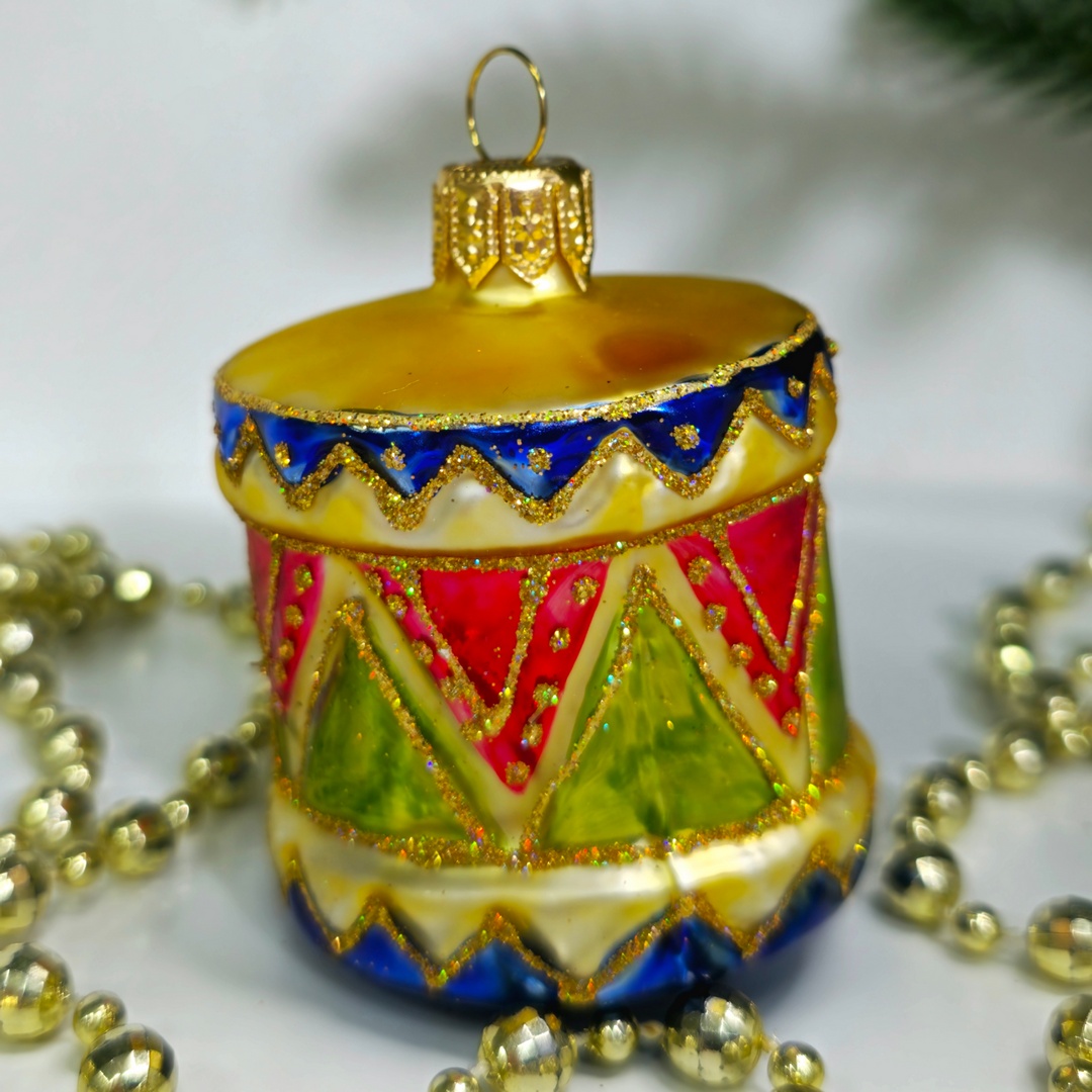 фото Irena-Co Стеклянная елочная игрушка Барабан цветной