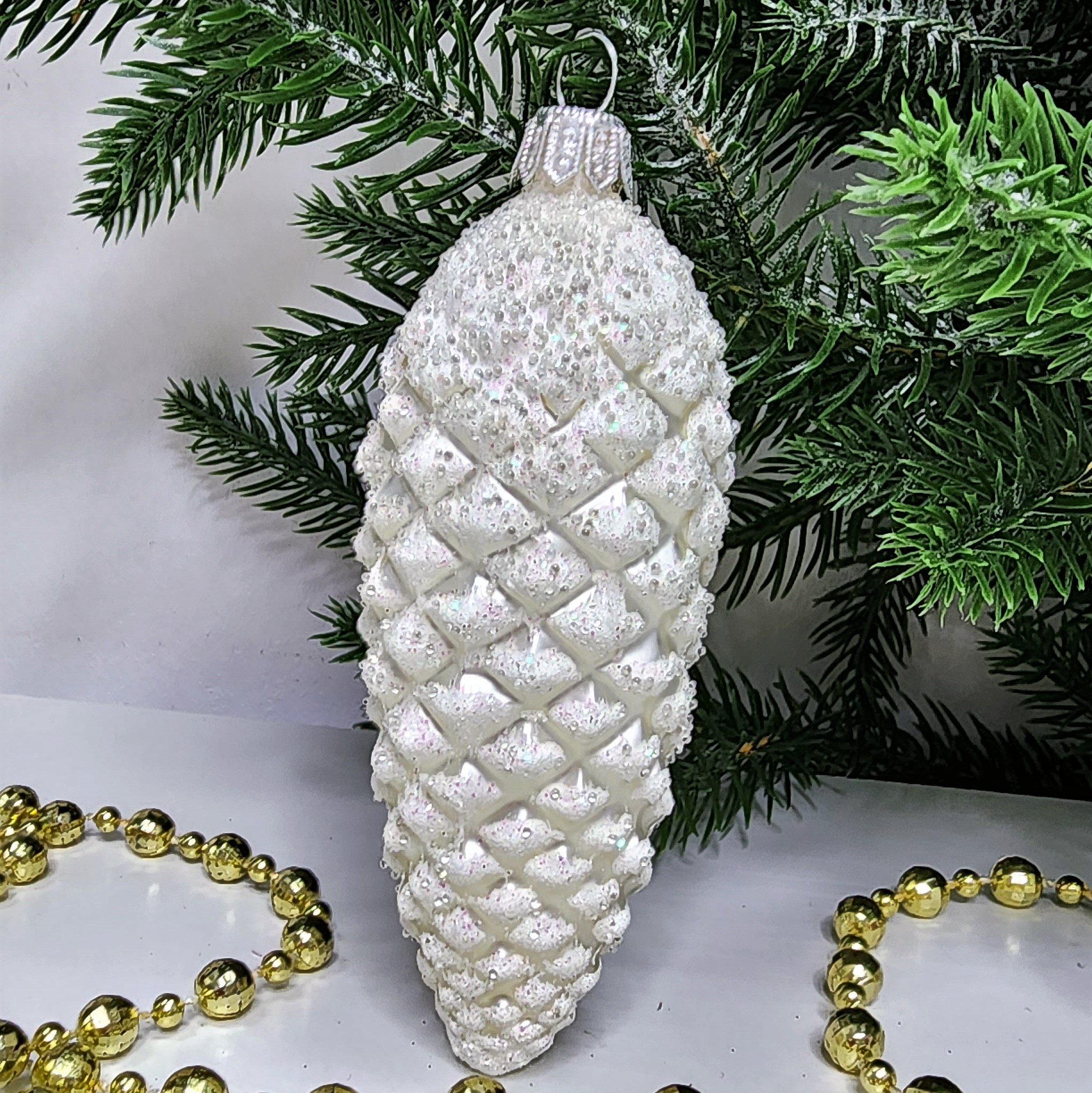 фото Стеклянная елочная игрушка Шишка 10,5 см