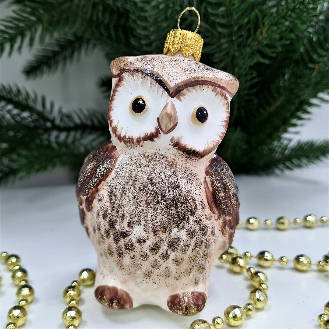 фото Стеклянная елочная игрушка Сова винтаж
