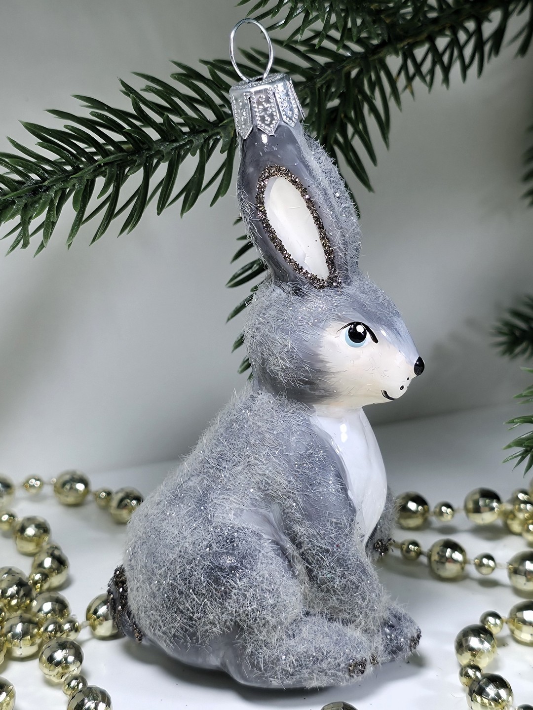 фото Стеклянная елочная игрушка Зайчик