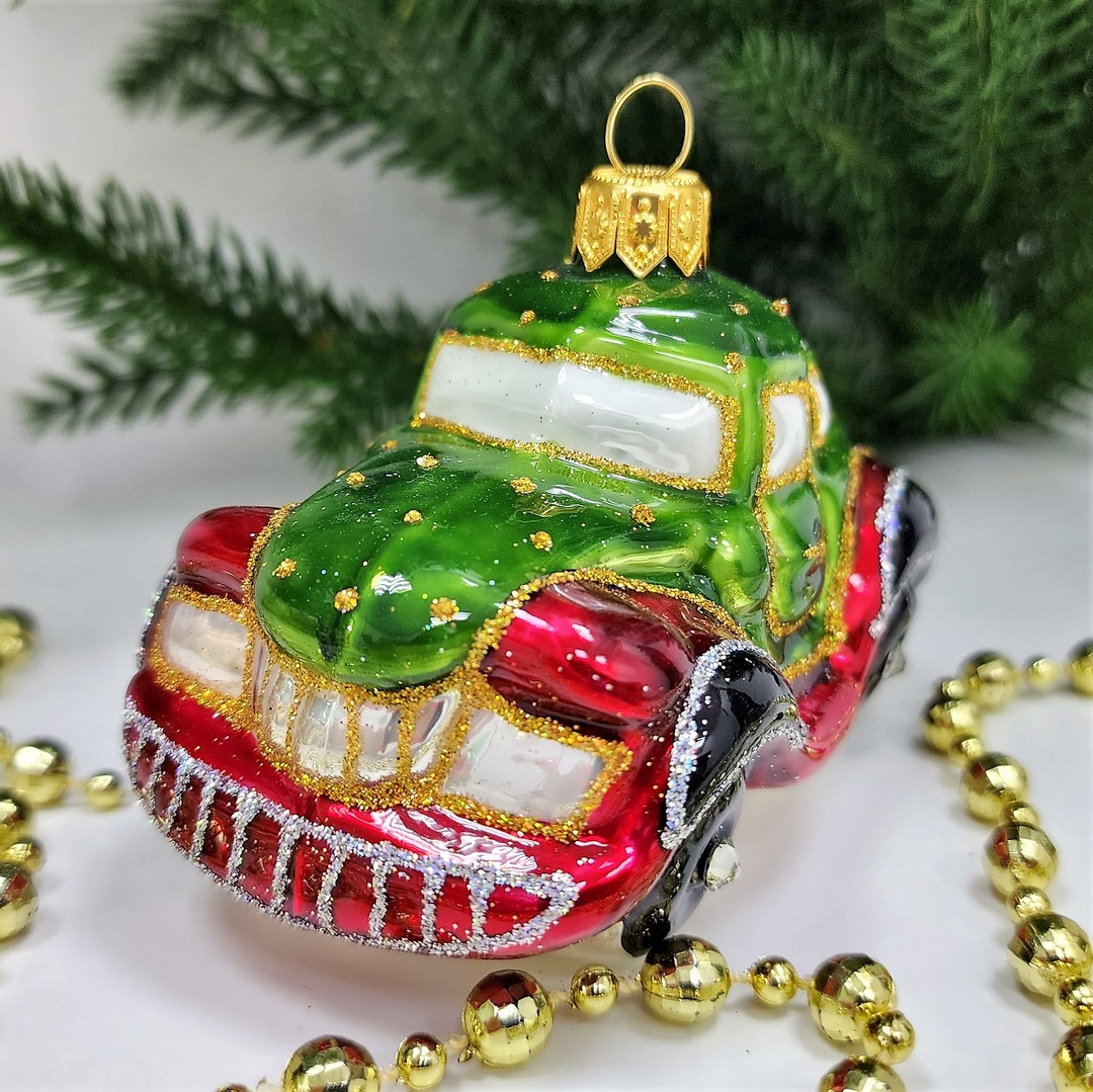 фото Стеклянная елочная игрушка Машинка