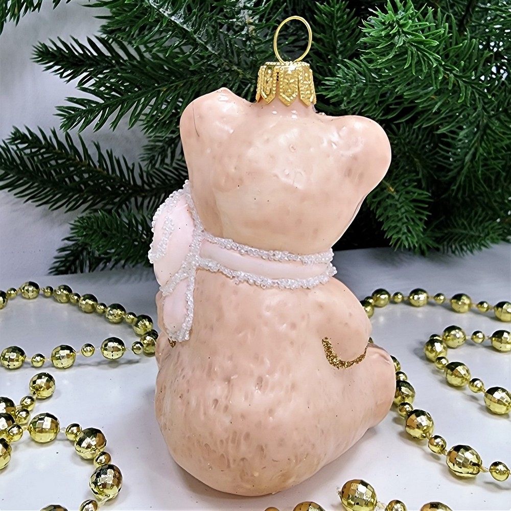 фото Стеклянная елочная игрушка Мишка с подарками детский