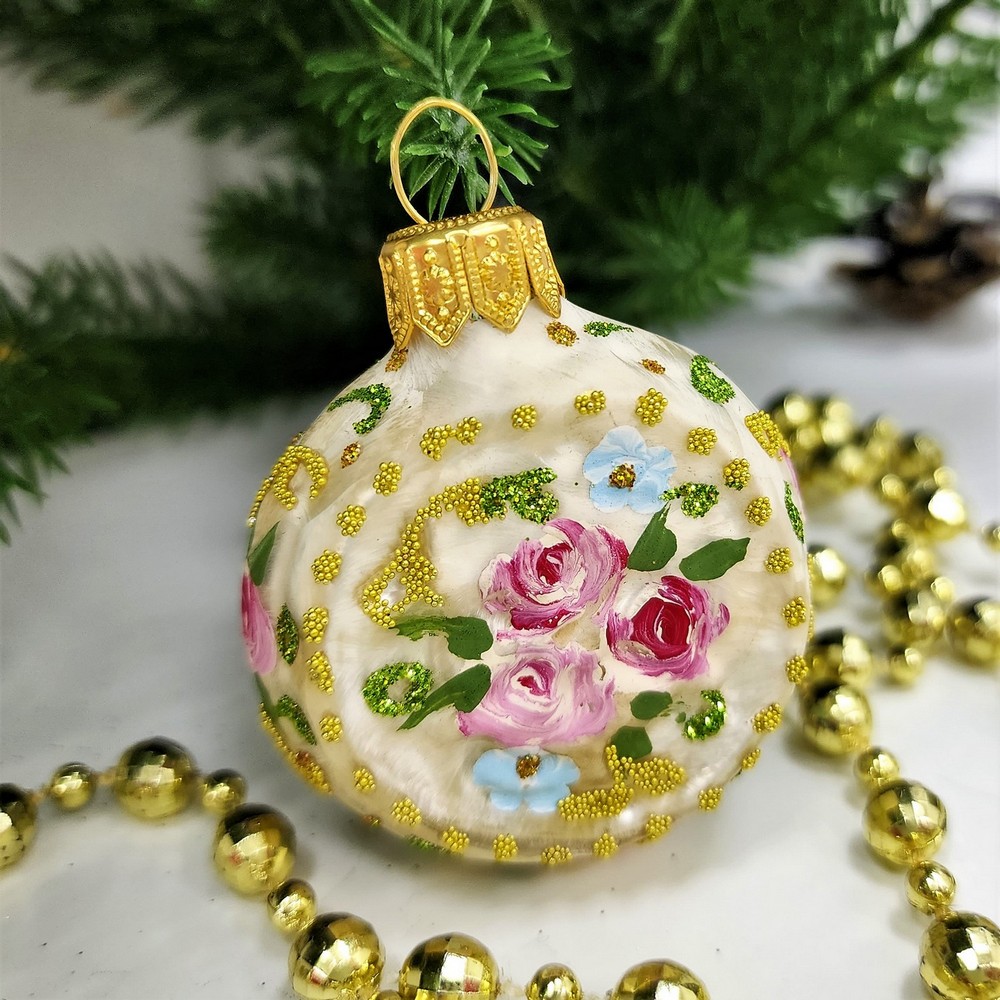 фото Стеклянная елочная игрушка Часы круглые Версаль