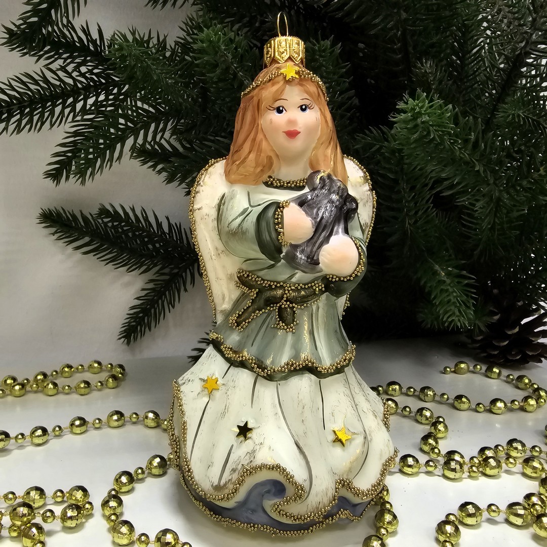 фото Стеклянная елочная игрушка Ангел с арфой винтаж