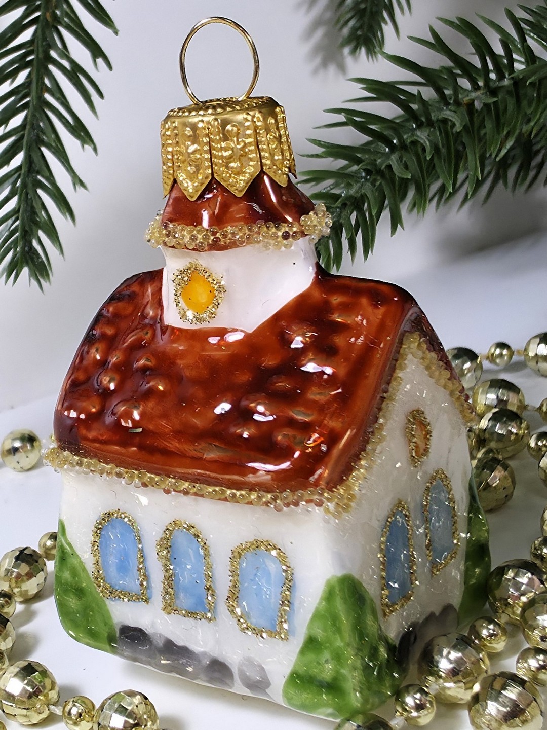 фото Стеклянная елочная игрушка Домик мини