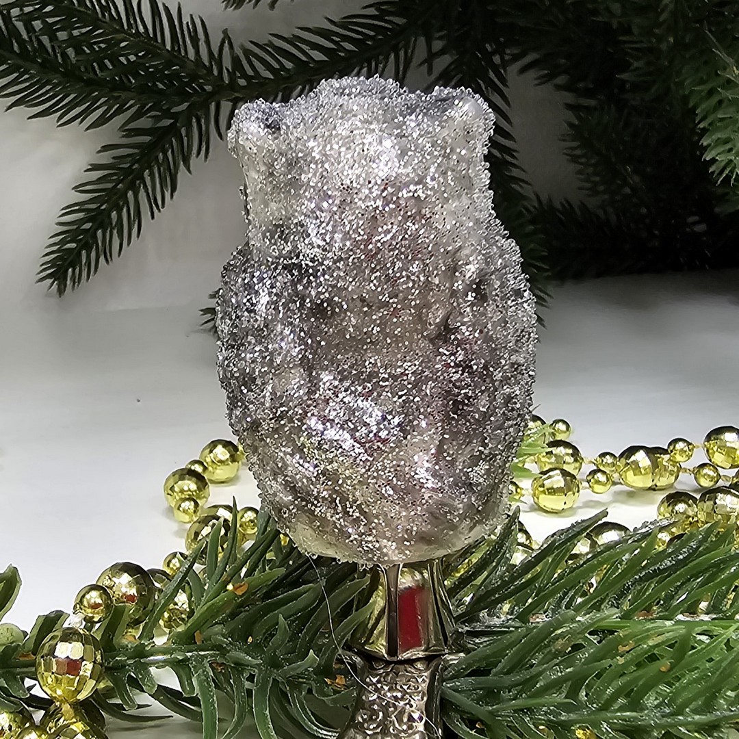 фото Стеклянная елочная игрушка Сова на прищепке