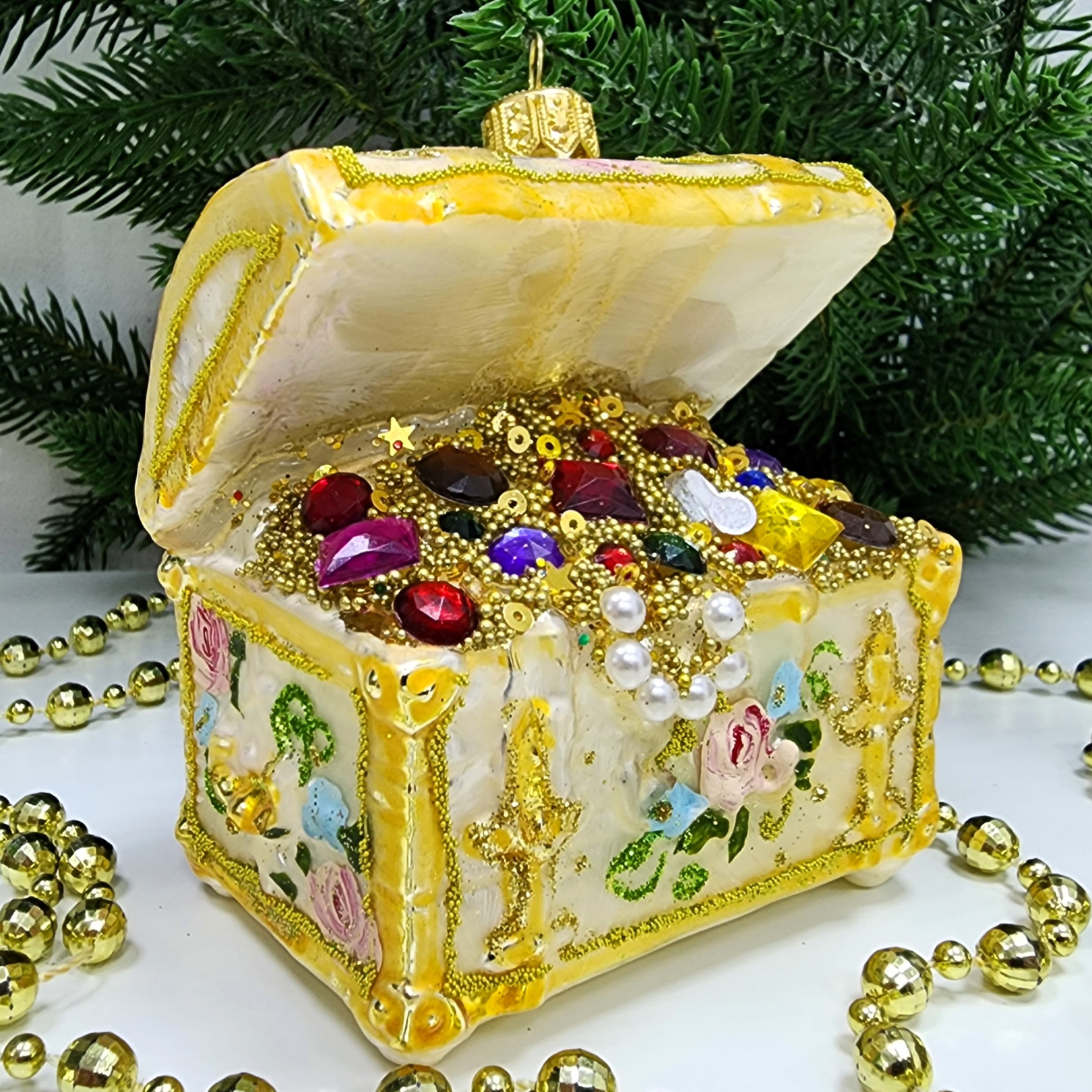 фото Стеклянная елочная игрушка Сундук с золотом Версаль
