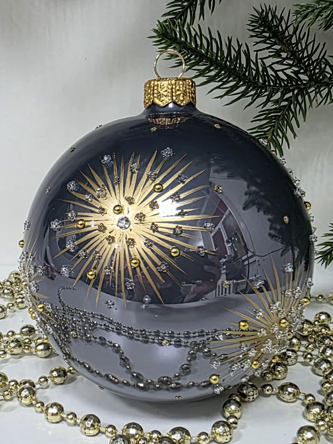 фото Стеклянный ёлочный шар Irena-Co 100мм №78